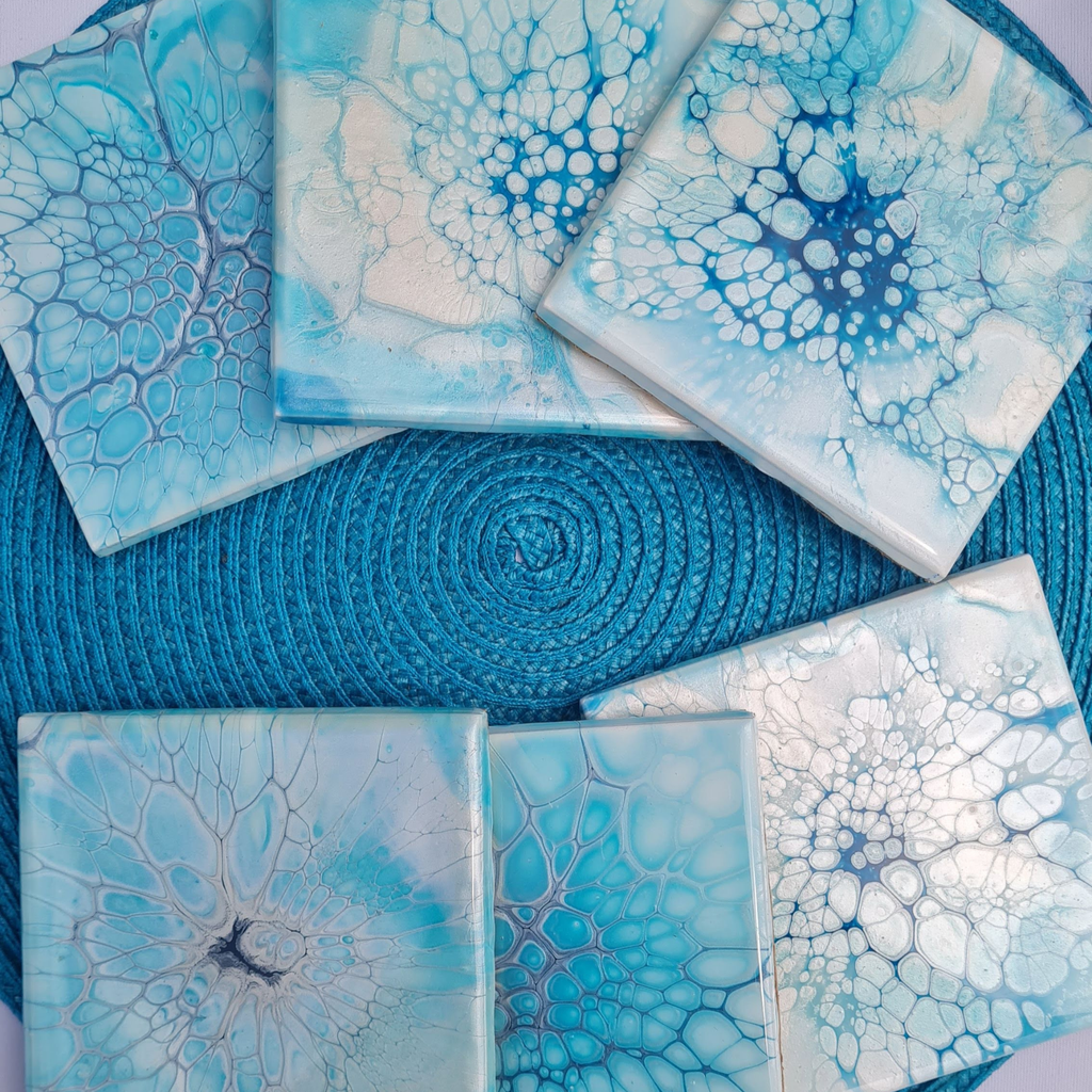 Hand Painted Aqua Tile Coaster