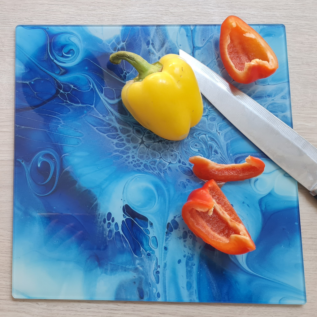 Blue Spiral Glass Chopping Board – Square