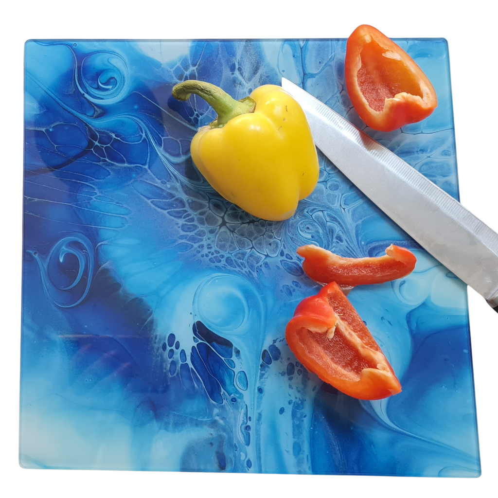 Blue Spiral Glass Chopping Board – Square