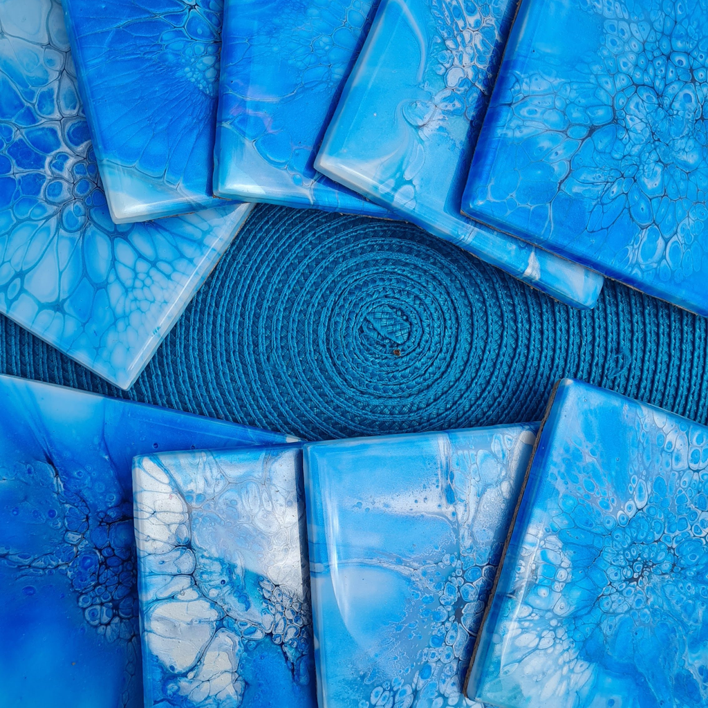 Hand Painted Ice Blue Tile Coaster