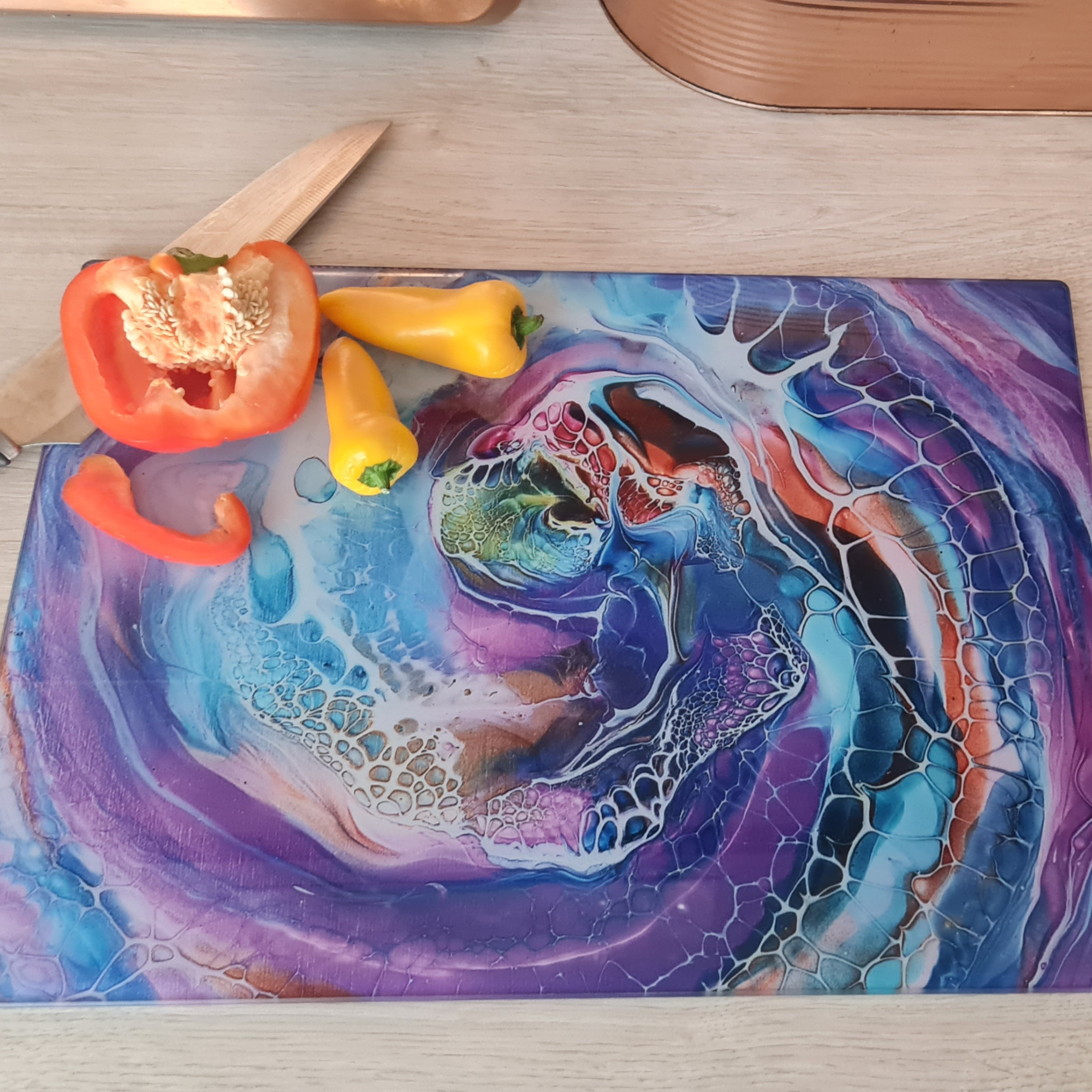 Rainbow Swirl Glass Chopping Board – Square