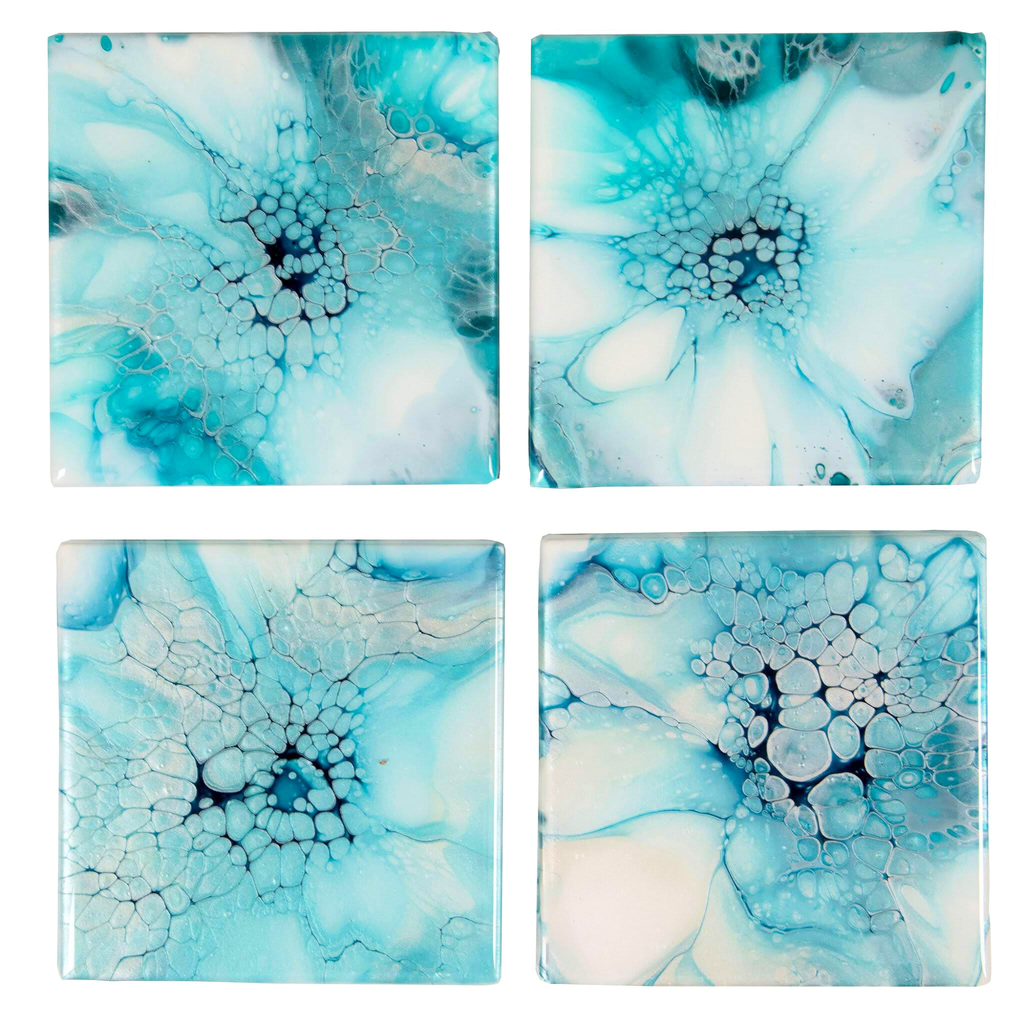 Hand Painted Aqua Tile Coaster