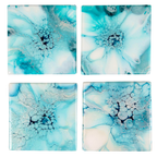 Hand Painted Aqua Tile Coaster