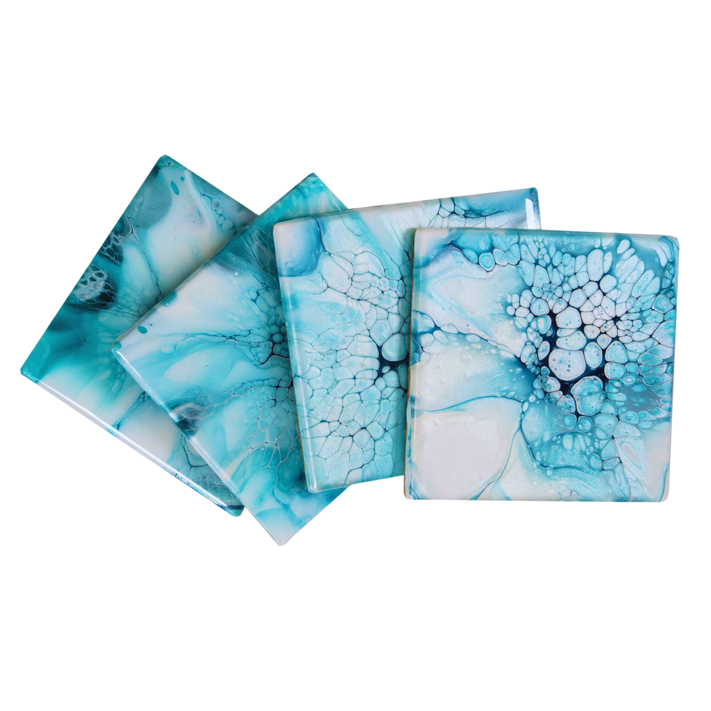 Hand Painted Aqua Tile Coaster
